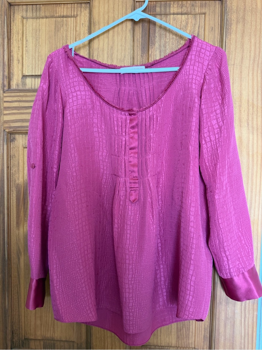 Rebecca Taylor Magenta Textured Scoop-Neck 100% Silk Blouse